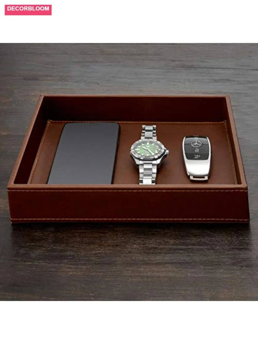 Leather Valet Tray - Nightstand Organizer Key Wallet Watch EDC Catchall Dump